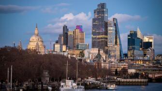 City of London skyline from Waterloo Bridge, London, England, UK