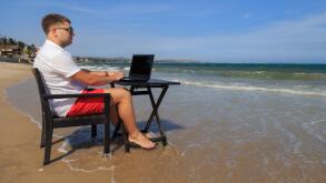 Business Man Working on Tropical Beach