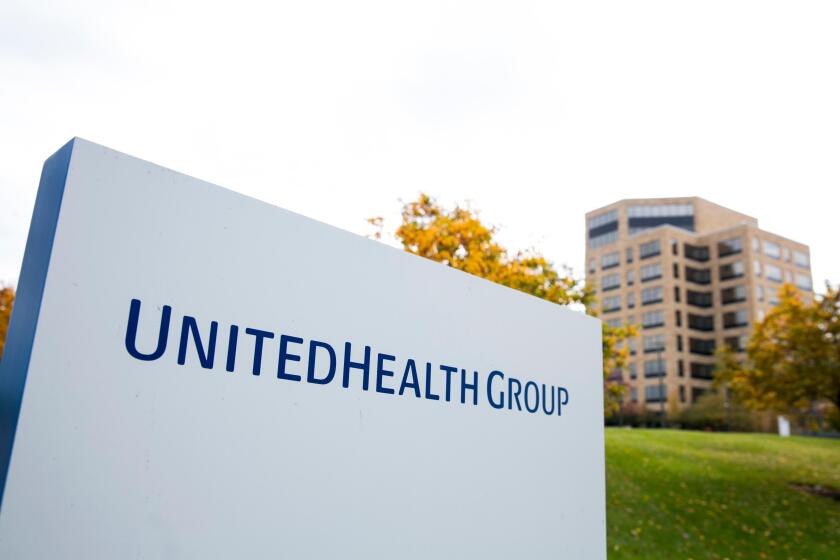 A logo sign outside of the headquarters of UnitedHealth Group in Minnetonka, Minnesota on October 25, 2015.