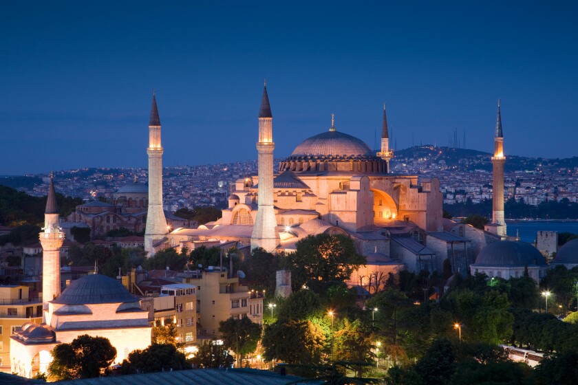 Turkey Istanbul Elevated view of the Hagia Sophia Mosque