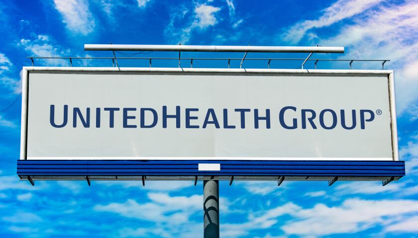 Advertisement billboard displaying logo of UnitedHealth Group