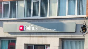Brecht, Belgium, November 10, 2023: Logo and sign of Belfius Bank.