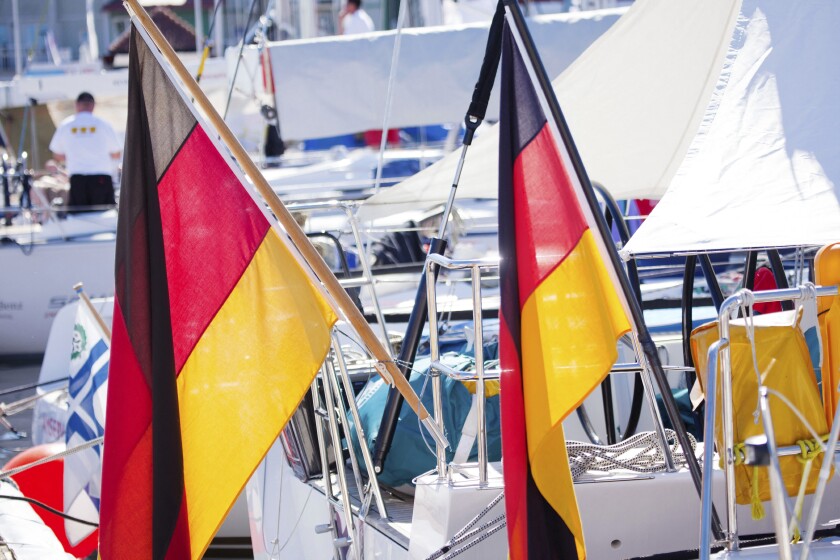 German flags on boats