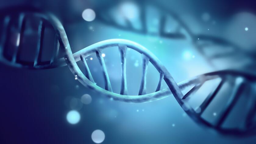 blue DNA strand. Image shot 09/2020. Exact date unknown.