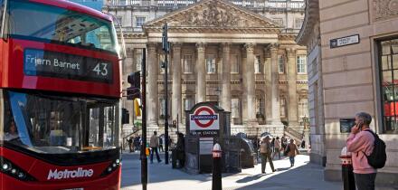 Mansion House building exterior, Bank Station sign and people street view from Princes Street in the City of London EC4 England UK 2024   KATHY DEWITT