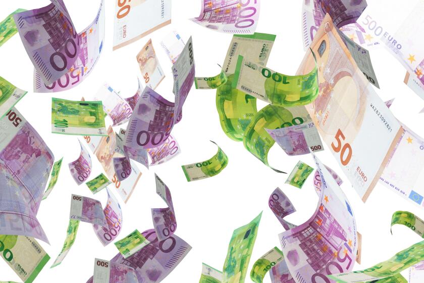 Falling euros on white background