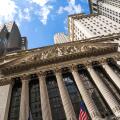 Facade of New York Stock Exchange, nicknamed The Big Board, American stock exchange in the Financial District, Wall Street, Lower Manhattan, New York
