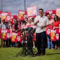 Andy Burnham at Ashton FC after his victory in the Makerfield by-election