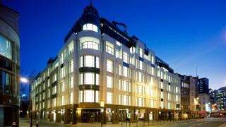Exterior at dusk of 25 Copthall Avenue London EC2 England MHXZZsm Modern office architecture building design