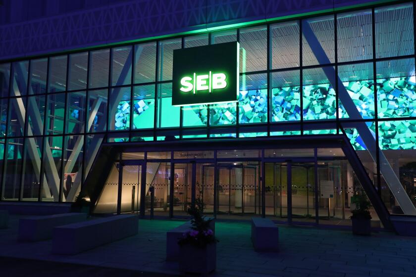 SEB bank head office in Solna, Stockholm, Sweden, during Sunday afternoon. Skandinaviska Enskilda Banken AB (abbreviated SEB, is a Swedish financial group for corporate customers, institutions and private individuals with headquarters in Stockholm.