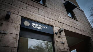ROME, ITALY - JANUARY 19, 2025: Mediobanca Premier office in Rome, Italy, with the Mediobanca emblem. Mediobanca group is an italian investment bankin