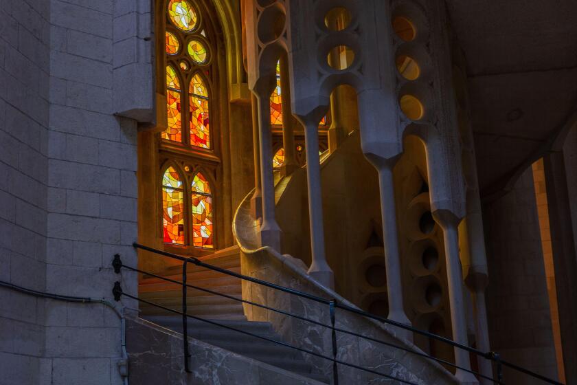 Beautiful view of the staircase inside the majestic Basilica de la Sagrada Familia in Barcelona
