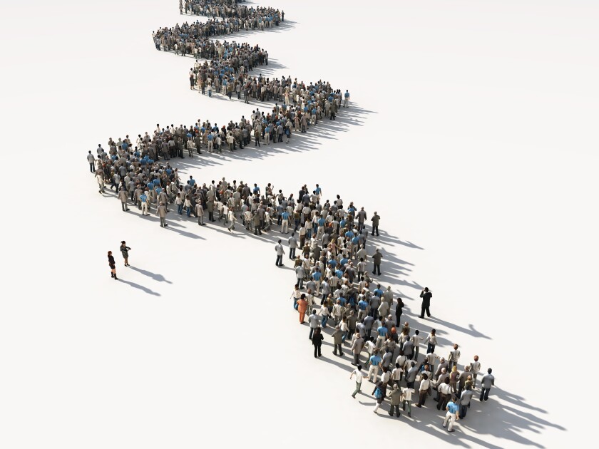 group of people waiting in line