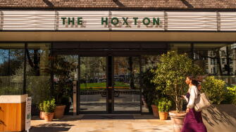 LONDON - APRIL 7, 2026: SHEPHERDS BUSH ? The Hoxton modern hotel or aparthotel entrance