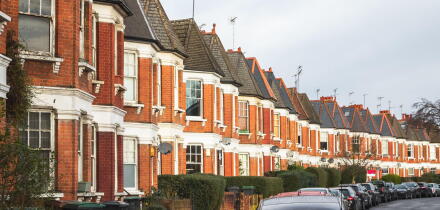 A row of traditional Victorian terrace houses in Crouch End, London, UK
