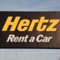 A Hertz Rent a Car sign close to Heathrow Airport, London, UK.