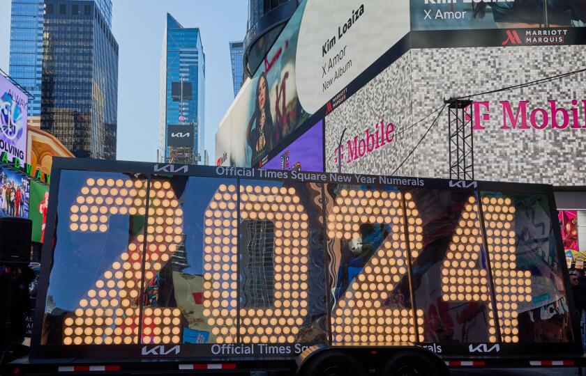NEW YORK, NY, USA - DECEMBER 20, 2023: Official Times Square New Year 2024 Numerals at Times Square.