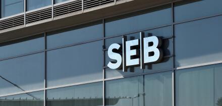 Vilnius, Lithuania - April 02: SEB bank logotype on the wall in Vilnius on April 02, 2019. SEB Bank Is Commercial Bank Of Lithuania, Subsidiary Of Swe