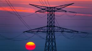 France, Loiret (45), Chaingy, 400 000 volts high voltage electric lines from French transmission electric system operator RTE (Reseau du Transport d'E