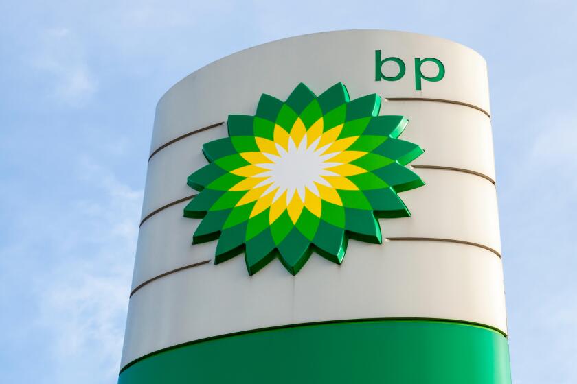 British Petroleum BP sign at a petrol station, Nottingham, England, UK