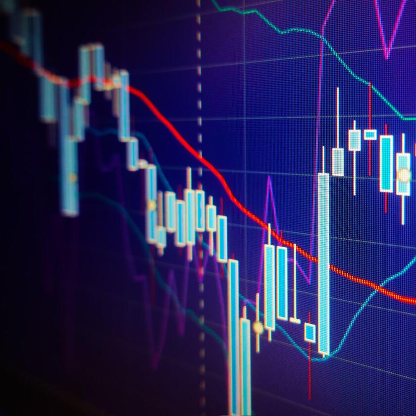 Volatility.  Stock market graphs and charts. Financial and business concept. Shallow DOF!