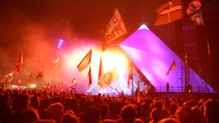 The view from the crowd as Radiohead headline the Pyramid Stage on Friday at Glastonbury Festival, Pilton, Somerset, England, UK, June 2017.