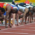 Runners on the start line of sprint race. Image shot 06/2009. Exact date unknown.