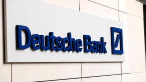 Exterior view of Deutsche Bank sign on side of HQ headquarters Head Office building in Moorgate City of London England UK Great Britain KATHY DEWITT