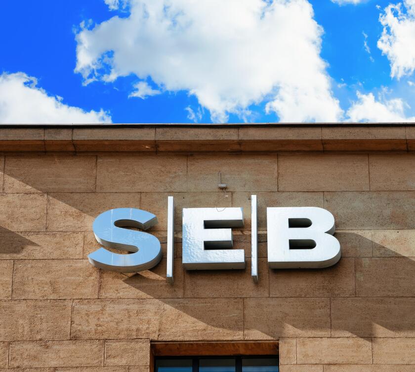 Riga, Latvia - September 2, 2018: Fragment of SEB bank building in Riga in Latvia.