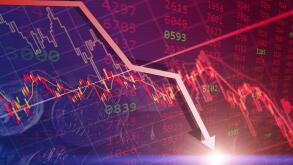 Bearish stock financial, bear market chart falling prices down turn from global economic and financial crisis.