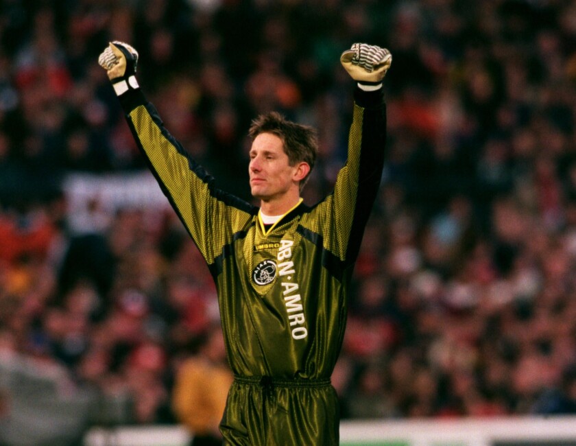 Dutch Soccer - Eredivisie - Feyenoord v Ajax. Ajax goalkeeper Edwin Van Der Sar celebrates after Ajax took the lead