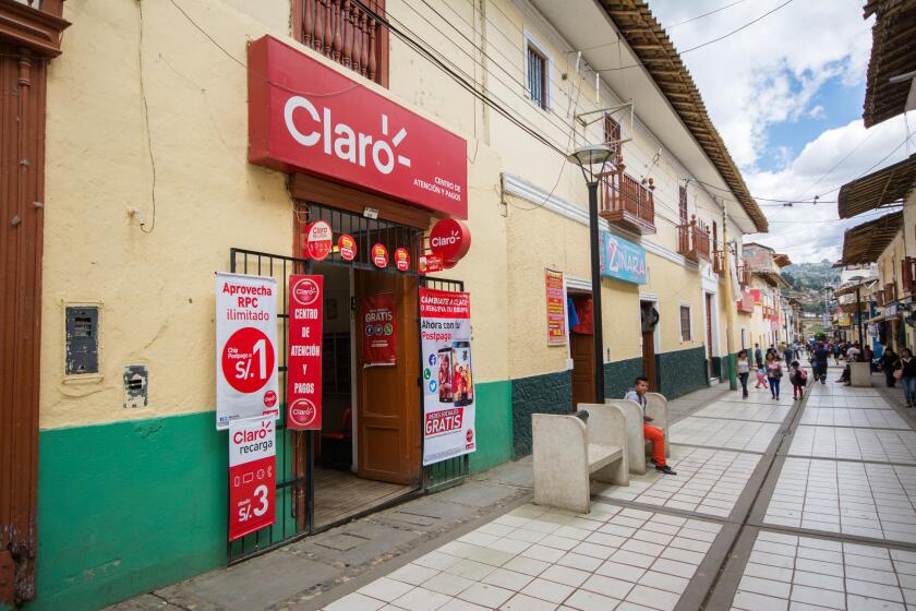 Claro shop in centre of Cajabamba town in Peru