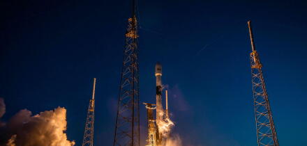 CAPE CANAVERAL, FLORIDA, USA - 17 March 2023 - A SpaceX Falcon 9 rocket launches off from Cape Canaveral, Florida, USA carrying SES-18 & SES-19, which
