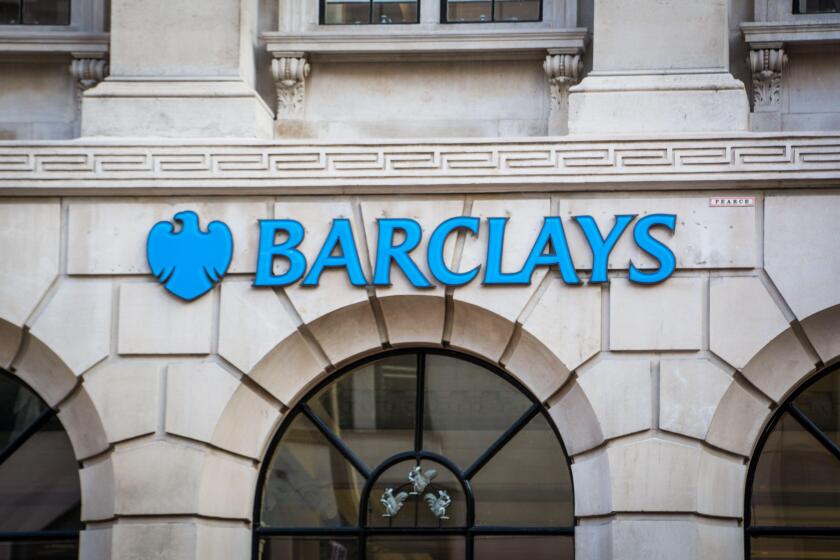 Barclays high street bank branch signage- London UK