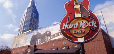 Hard Rock Cafe guitar sign, Nashville, Tennessee, United States of America. Image shot 2016. Exact date unknown.
