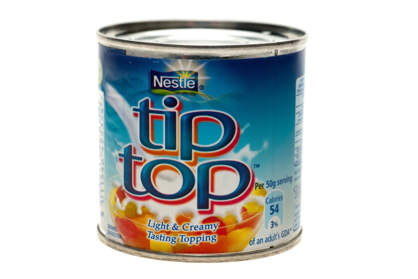 Can of nestle Tip Top topping cream