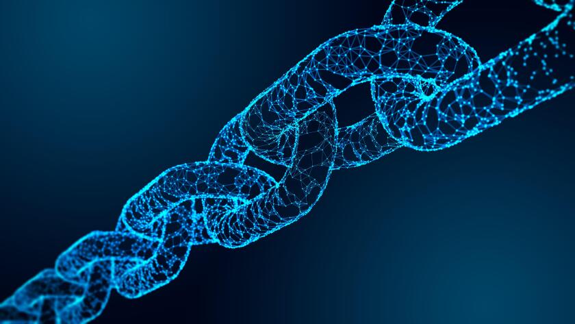 Blockchain crypto technology symbolizing chain of block in digital ledger for cryptocurrency like bitcoin or ethereum. Data security and encryption. C