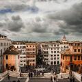 Panorama of Rome photographed from the upper part of the Spanish Steps. In the centre, the famous shopping street: Via Condotti