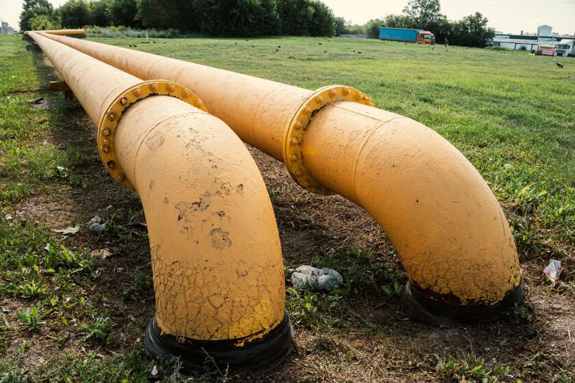 Yellow pipes for gas in nature. The concept of construction of gas pipelines. Transit of Russian gas to Europe via Ukraine.