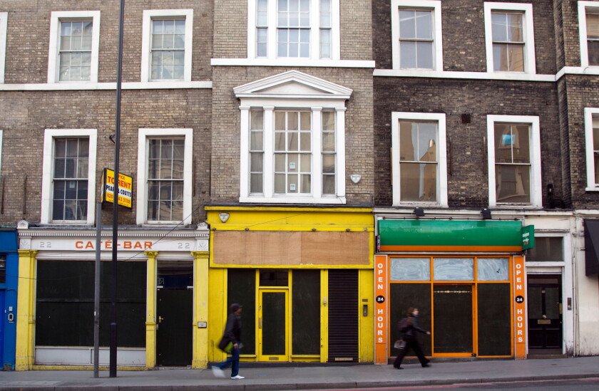 Boarded up shops Borough High Street Southwark London. Image shot 03/2009. Exact date unknown.