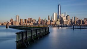 New York City Financial District skyline with One World Trade Center commonly referred to as The Freedom Tower.