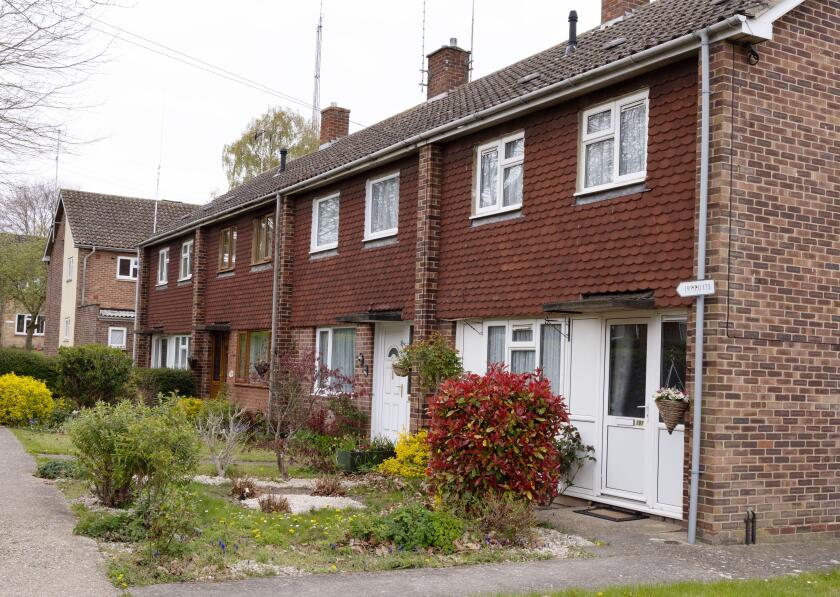 Terraced housing UK; A row of 1970s terraced houses, Newmarket Suffolk UK