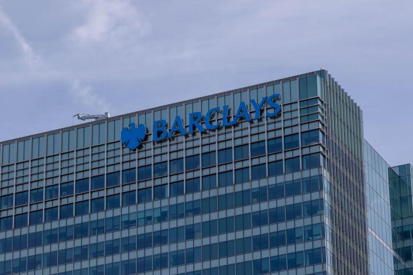 London, United Kingdom, May 28th 20203:- A view of the Barclays bank building in Canary Wharf