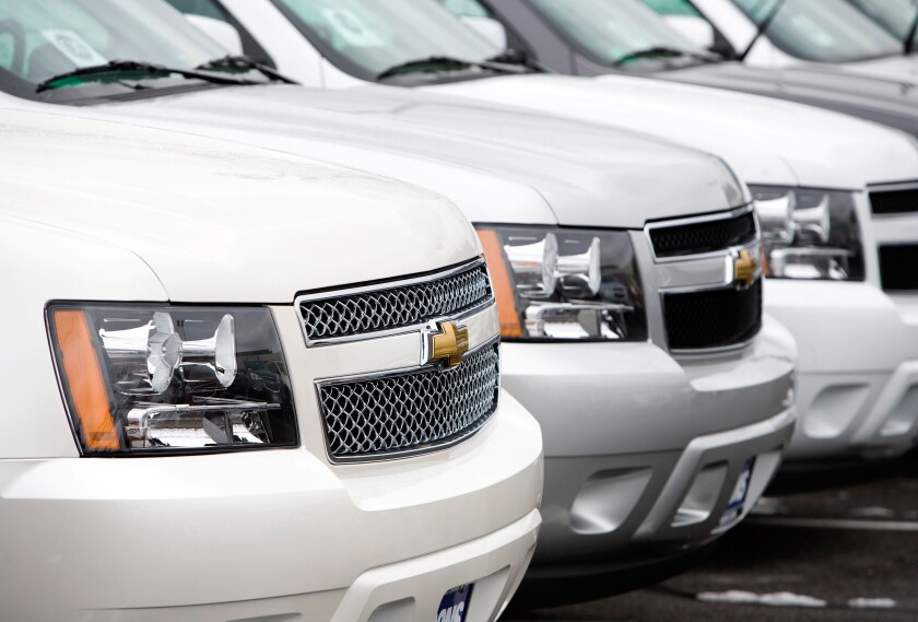 A General Motors dealer lot. 