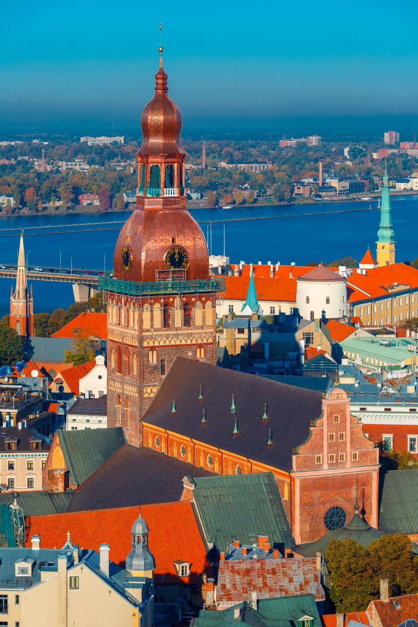 Aerial view of Old Town and Daugava, Riga, Latvia