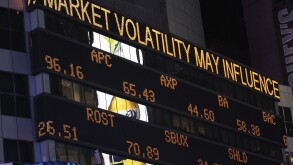Illuminated stock market board in New York City