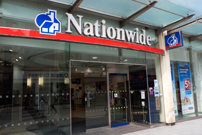 Nationwide Building Society sign and exterior front of building in Queen Street Cardiff Wales UK  KATHY DEWITT. Image shot 04/2013. Exact date unknown.