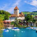 Spiez, Switzerland. Spiez castle by Thun lake in the Berner Oberland.