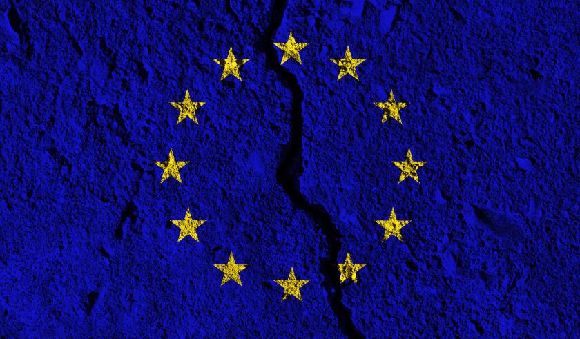 European Union flag with crack through the middle. Country divided concept