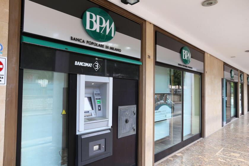 ALTAMURA, ITALY - JUNE 4, 2017: Banca Popolare Di Milano ATM and bank branch in Italy. It is owned by Banco BPM group.